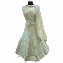 Light Green Embroidered Silk Lehenga