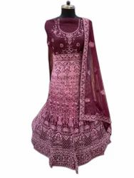 Ladies Maroon Silk Lehenga