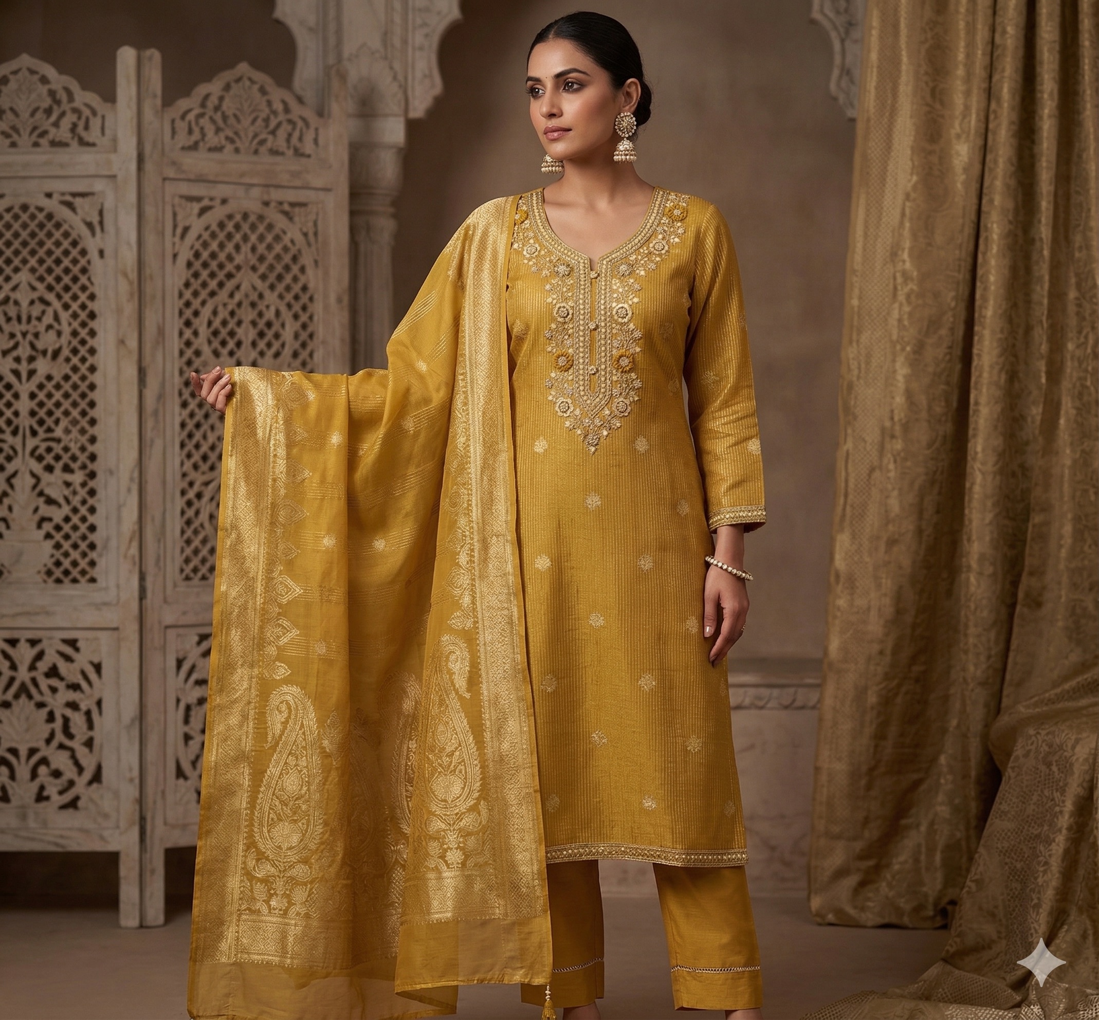 Golden Silk Suit with Banarasi Dupatta