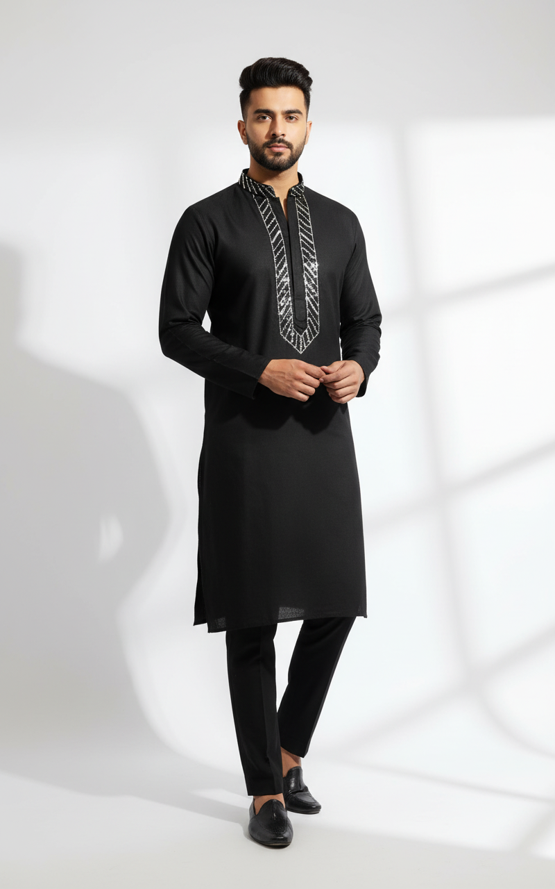 Armani Kardana Gala AK-7C — Zigzag Silver Sequin Kurta