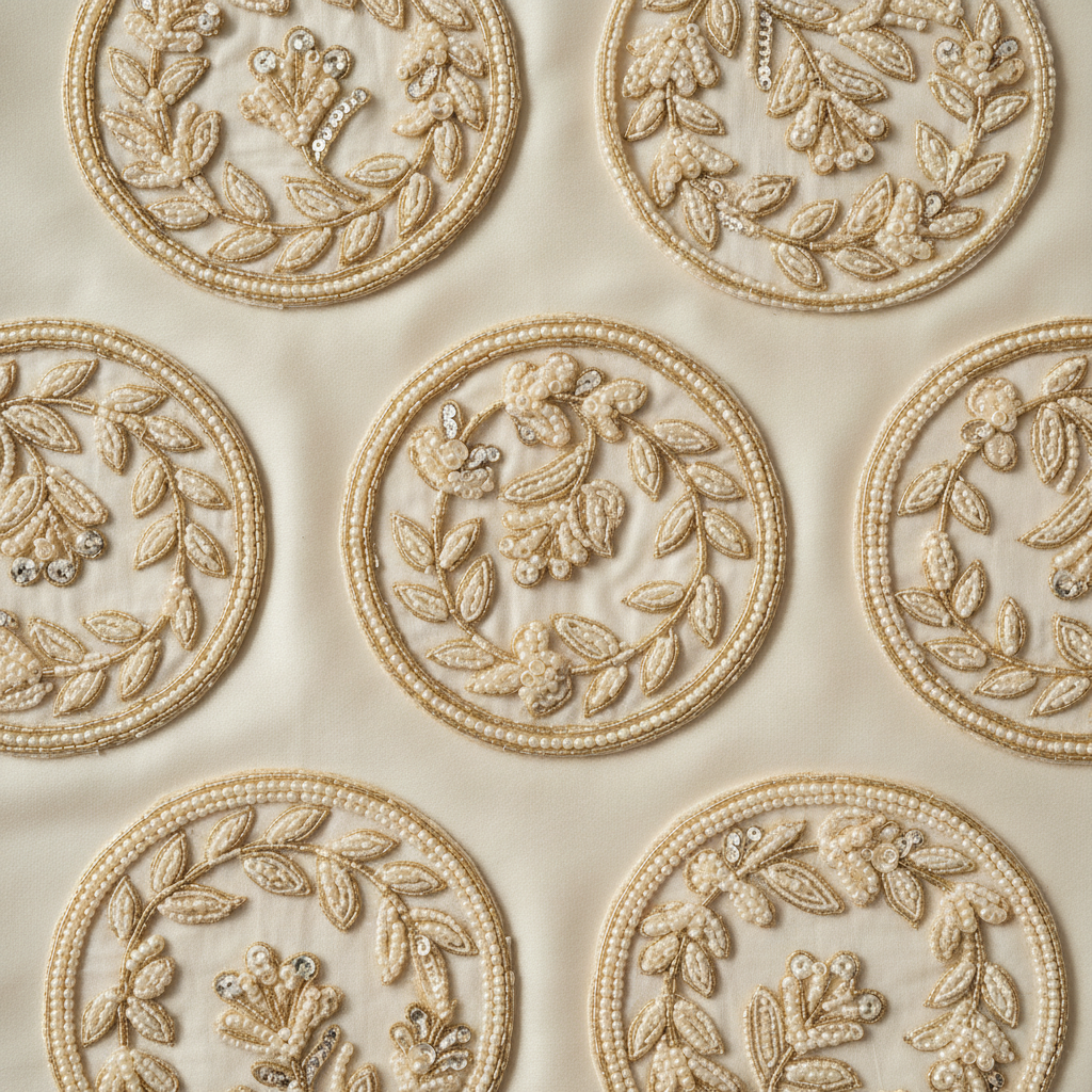 Pearl Embroidered Sherwani Patches — Floral