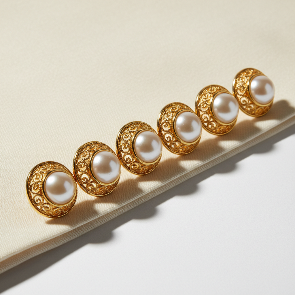 Pearl Center Sherwani Buttons — Gold Setting