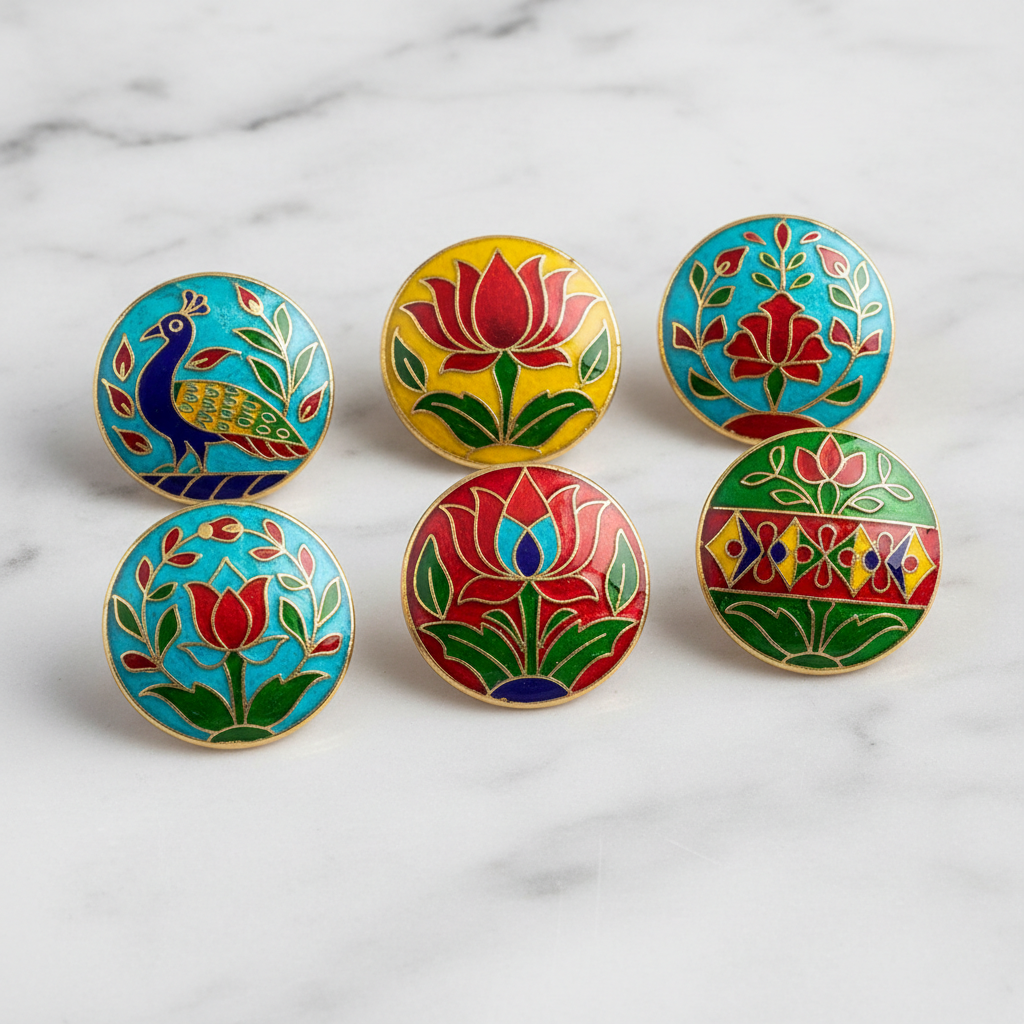 Meenakari Enamel Sherwani Buttons — Multi Colour